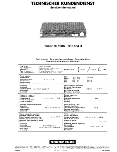 Nordmende Tuner TU 1006 service manual