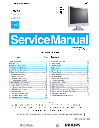 PHILIPS 170V7FB Service Manual