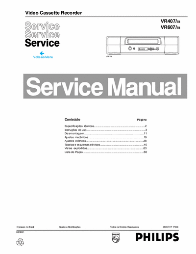 PHILIPS VR407 406 DIAGRAM AND SERVICE MANUAL
VIDEO CASSETE RECORDER