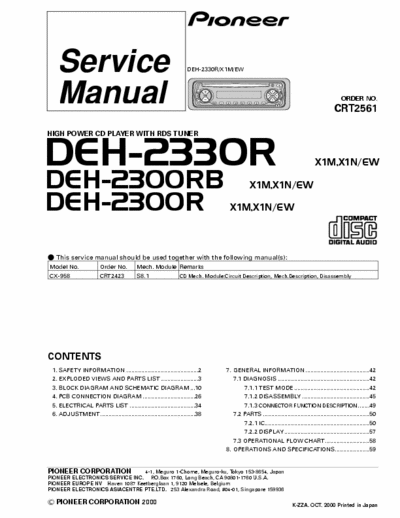 PIONEER DEH-2330R DEH-2300 PIONEER DEH-2330R DEH-2300