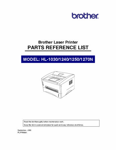 Brother HL-1030 Parts List