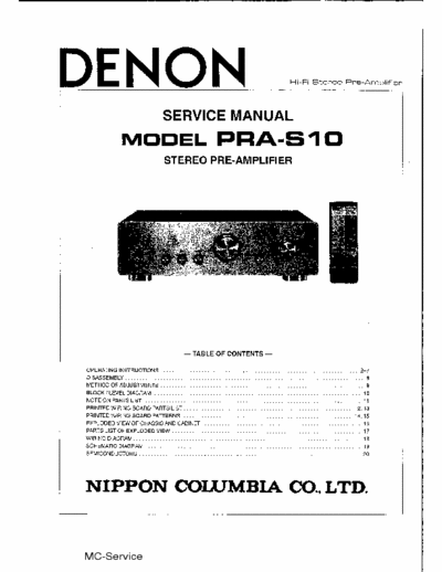 Denon PRA-S10 Service manual of the PRA-S10 preamplifier made by Denon.