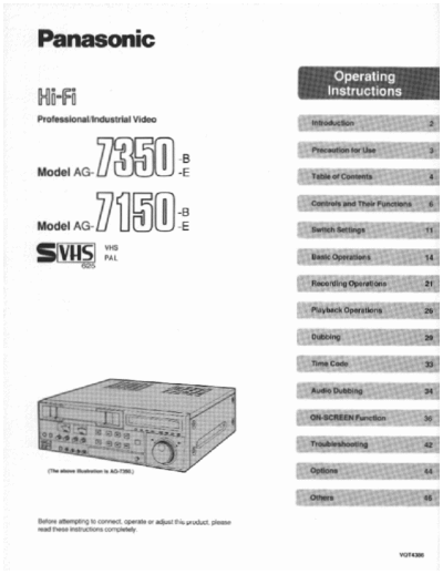 Panasonic AG-7350/7150 Operation Manual