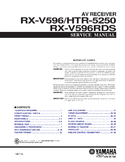 Yamaha RX-V596/HTR-5250 Full Service manual (6 parts)