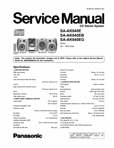 panasonic sa-ak640 full service manual