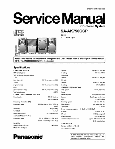 PANASONIC SA-AK750 service manual