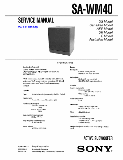 SONY SA-WM40 SERVICE MANUAL ACTIVE SUBWOOFER