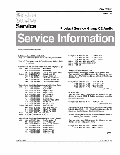 Philips FW-C380 Service Information Prod. Serv. Group CE Audio A01-155 [15-01-2002] - Part 1/2 pag. 24