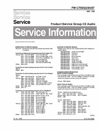 Philips FW-C700 (22/34/37) Service Information Prod. Serv. Group CE Audio A01-158 (15-01-2002) - [5.533Kb - Part 1/2] pag. 16