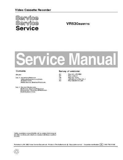 Philips VR530 Service manual.