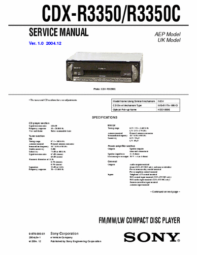 SONY CDX-R3350 Service Manual