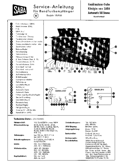 Saba Kombinations-Truhe Koenigin von Saba Automatic 100 Stereoct System ATC 950 service manual