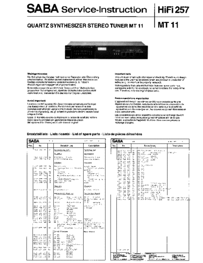 Saba Quartz Synthesizer Stereo Tuner MT 11 service manual