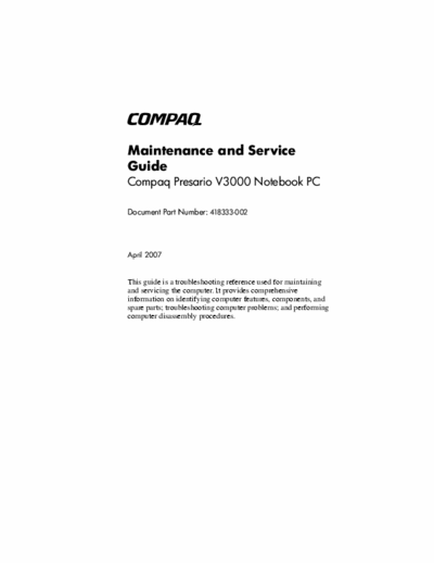 Compaq Presario V3000 Maintenance and Service Guide (and troubleshooting reference) part file 1/2 [pag. 298]