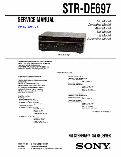 Sony STRDE697 receiver