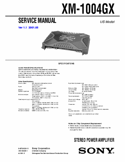 Sony XM1004GX car amplifier (all files: http://www.eserviceinfo.com/service_manual/datasheets_a_0.html )