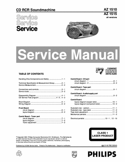 Philips AZ1510 Philips CD RCR Soundmachine 
Models: AZ1510
Service Manual