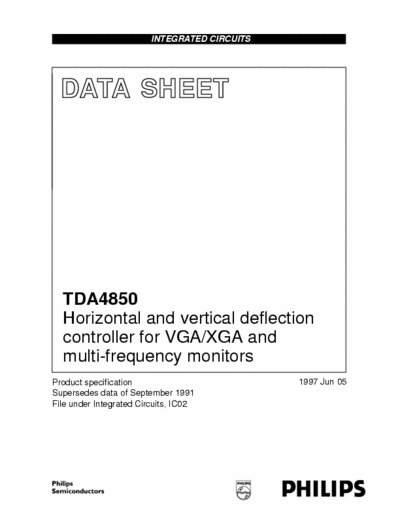 Philips TDA4850 Horizontal and vertical deflection controller for VGA/XGA and multi-frequency monitors