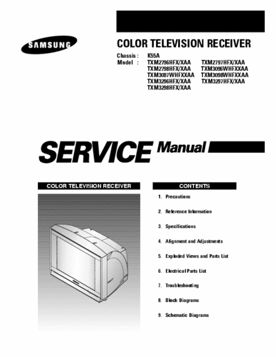 Samsung TXM2796HFX/XAA 9 file, total of 68 pages for Samsung color television receiver model #