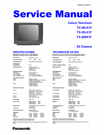PANASONIC TX-28LK1F, TX-25LK1F, TX-28SK1F Service Manual