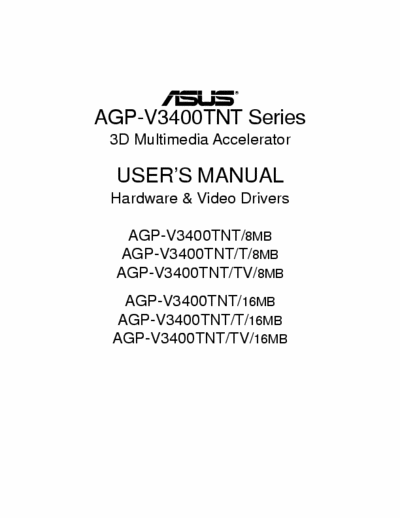 ASUS V3400TNT V3400TNT 3D multimedia accelerator / video card 8/16MB