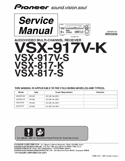 Pioneer VSX817 Service manual for Pioneer VSX817