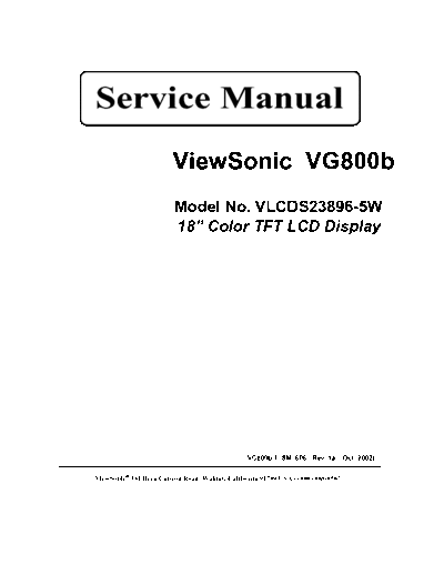 ViewSonic VG800b VLCDS23896-5W Service Manual