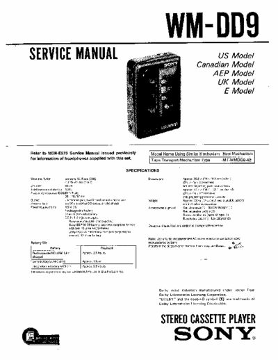Sony WM-D9 Service Manual for Sony Stereo Cassette Player (Walkman) WM-D9.