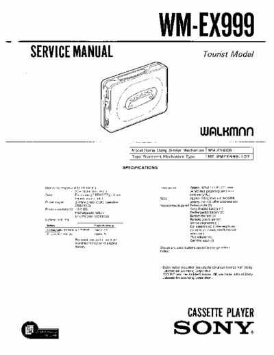 Sony WM-EX999 Service Manual for Sony Stereo Cassette Player (Walkman) WM-EX999.