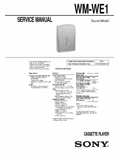 Sony WM-WE1 Service Manual for Sony Stereo Cassette Player (Walkman) WM-WE1.