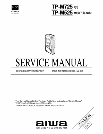 Aiwa TP-M525  TP-M525 Service Manual - Microtape Recorder - Type YH(S), Y(S), YL(S), Tape mech. ML-810 - pag. 14