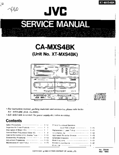 JVC XT-MXS4BK 5 files, 50 total page service manual / data for JVC compact disc / cassette component system model # XT-MXS4BK (a.k.a. CA-MXS4BK)
