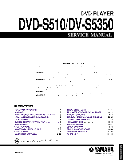 Yamaha DVD-S510 DVD-S5350 Service manual, 56 pages