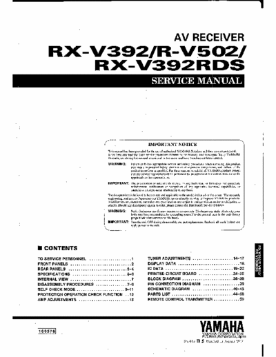 Yamaha RXV392, RXV502 receiver