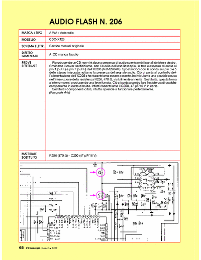 Aiwa CDC-X126 car-audio repair - Problem: no audio CD [R256 470ohm, C250 47uF/16V]