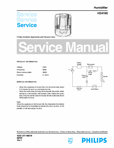 Philips HD4195 Service Manual Humidifier 365W [4 Liters] - pag. 2