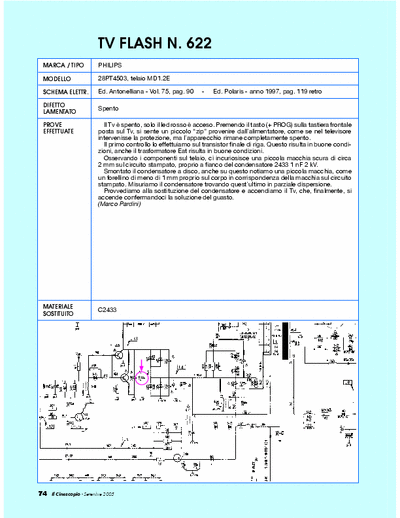 Philips 28PT4503 tv repair - Problem: Spento [C2433 - 1nF 2kV]