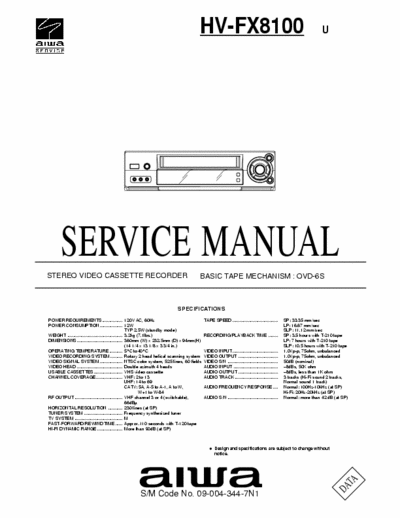 Aiwa HV-FX8100 (U) Service Manual Stereo Video Cassette Recorder [Tape Mech. OVD6S] - pag. 86