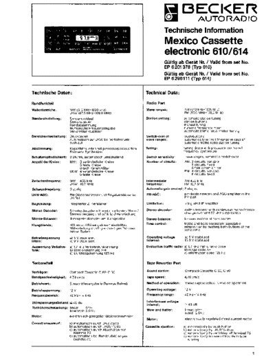 Becker mexico cassette elecronic 610 614 service manual
