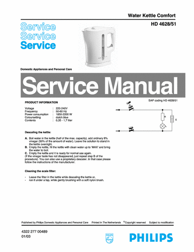 Philips HD 4628/51 Service Manual Water Kettle Comfort 2.200W - pag. 2