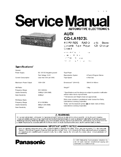 Panasonic CQ-LA1923L Service Manual Automotive Electronics AM/FM/RDS with stereo tape player / CD changer control - pag. 23