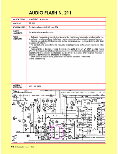 Majestic FD313 Car-audio repair. Guasto: non funziona tape [LA3161]
