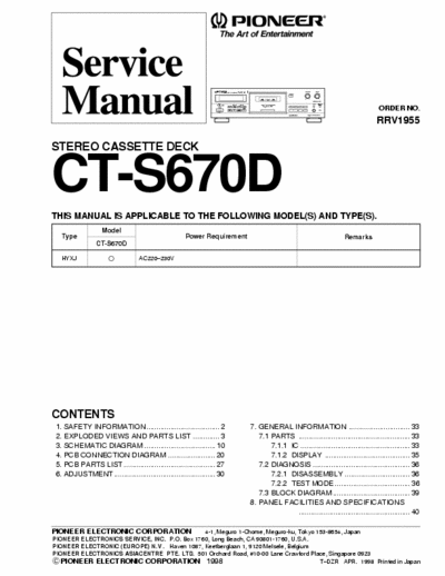 Pioneer CT-S670D [RRV1955] Service Manual Stereo cassette deck [1988] - pag. 41