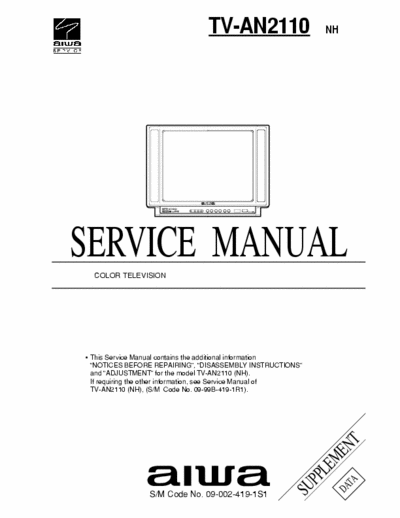 Aiwa TV-AN2110 (NH) Service Manual Color Television - pag. 20