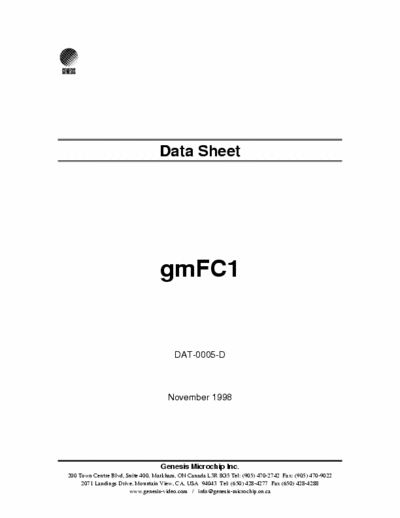 Genesis Microchip gmFC1 Data Sheet 24 Bit Single Pixel I/O Interfaces - pag. 100