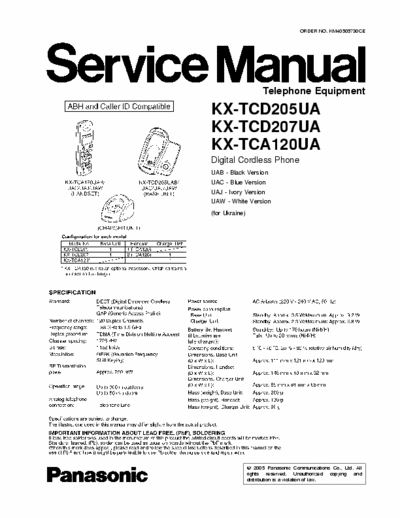 Panasonic KX-TCD205UA, KX-TCD207UA, KX-TCA120UA Service Manual Telephone Equiupment - Pag. 105
