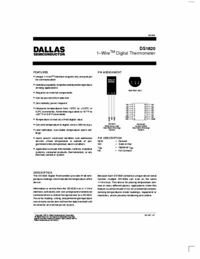 Dallas DS1820 1-wire digital thermometer