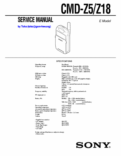 Sony Corporation CMD-Z5, CMD-Z18, E Model Service Manual Telephone Gsm - pag. 14