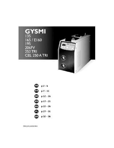 Gysmi 135 Gysmi 135 165 E160 195 206FV 252TRI  CEL 250 A TRI Gys Welding System Manual French