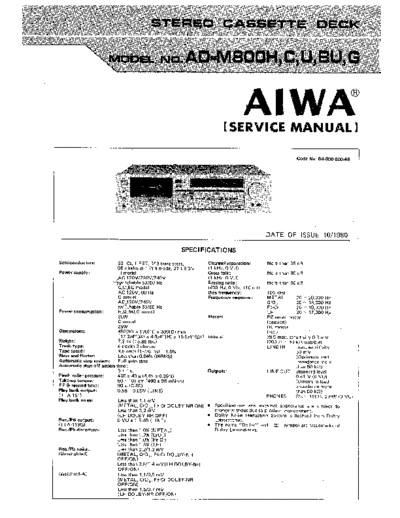 Aiwa AD-M800 Stereo cassette deck  Service Manual